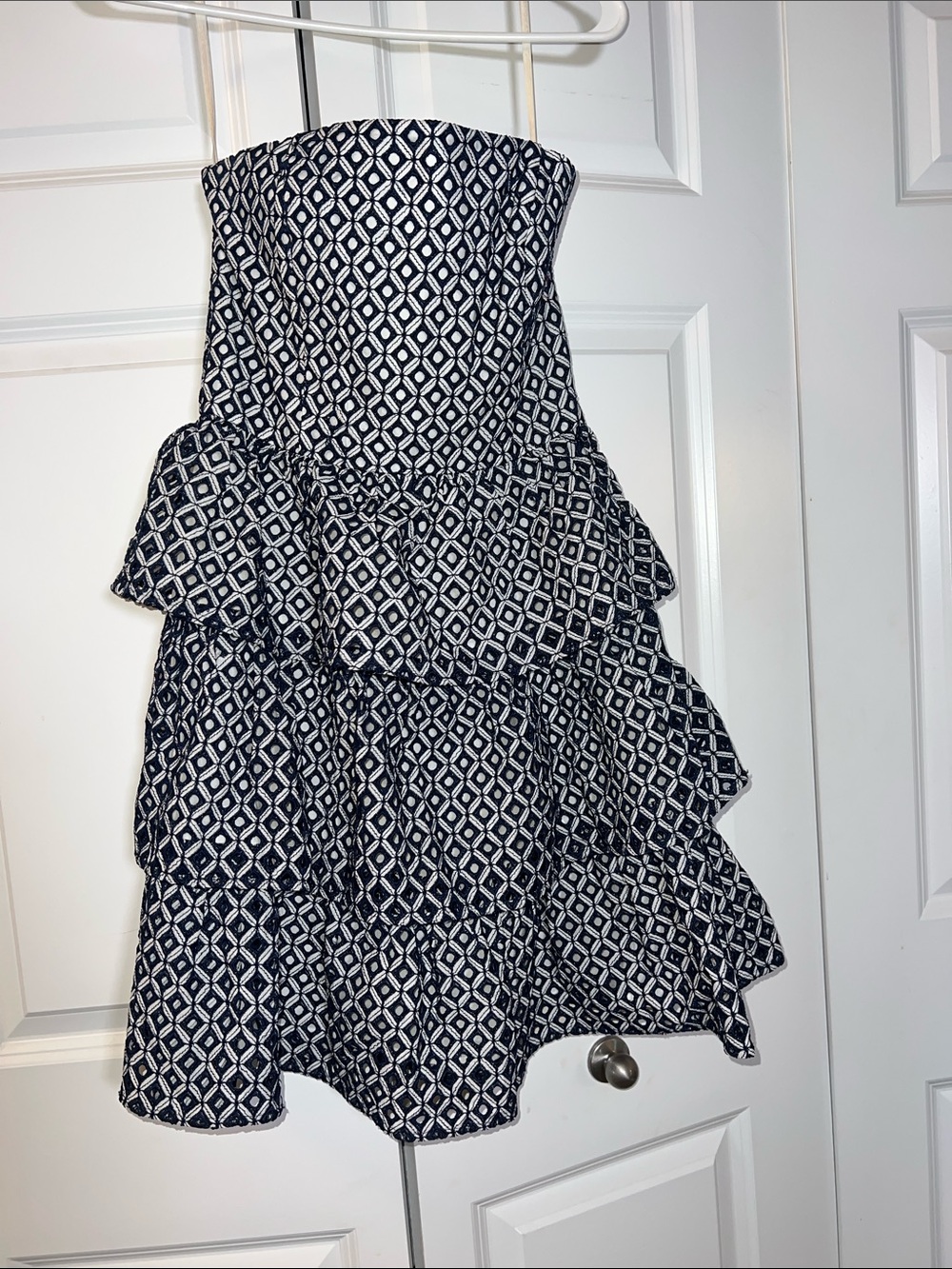 White House Black Market Navy and White Patterned Dress